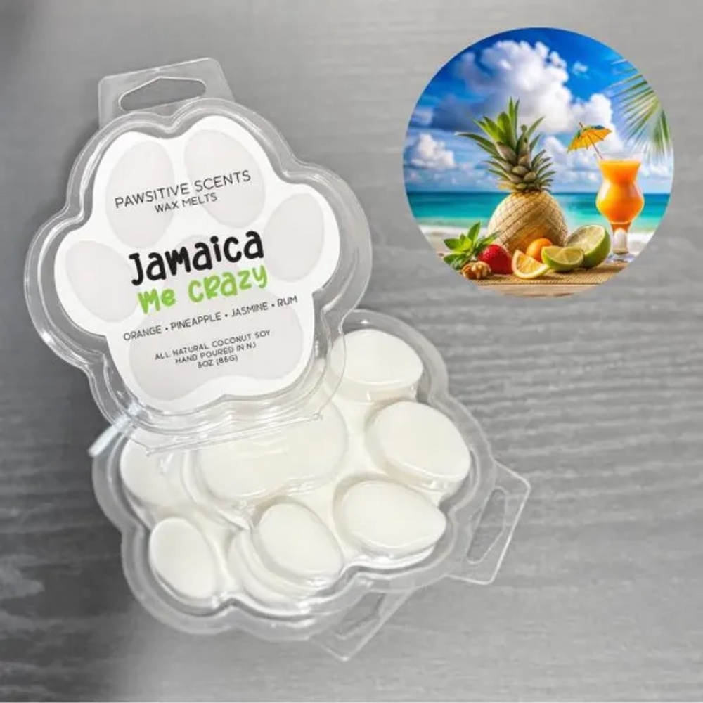 Wax Melt Paw Print/Jamaica Me Crazy Scent/Vegan Coconut Soy Wax